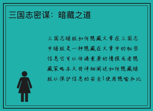 三国志密谋：暗藏之道