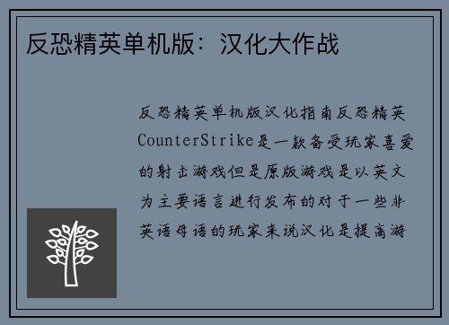 反恐精英单机版：汉化大作战